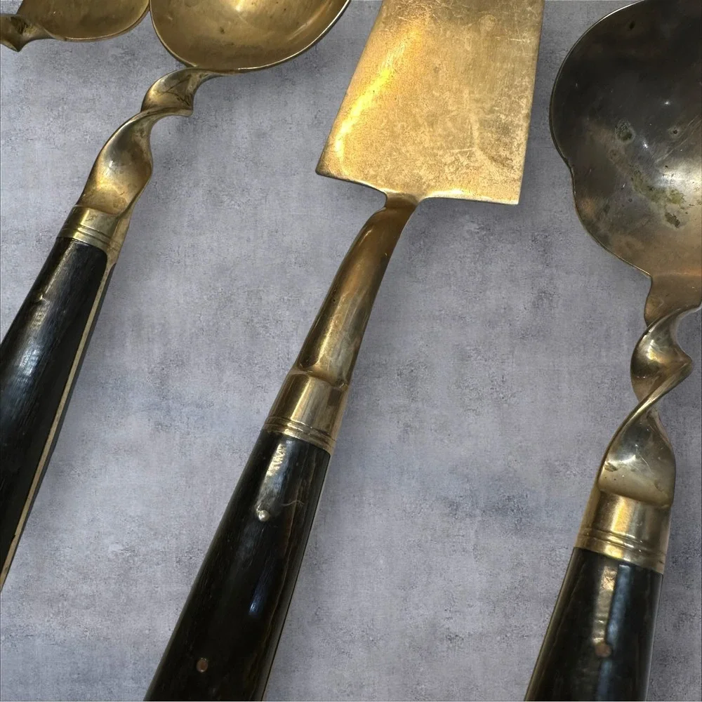 Vintage Siam Thailand Brass Thai Dancer Serving Set 5pc MCM‎